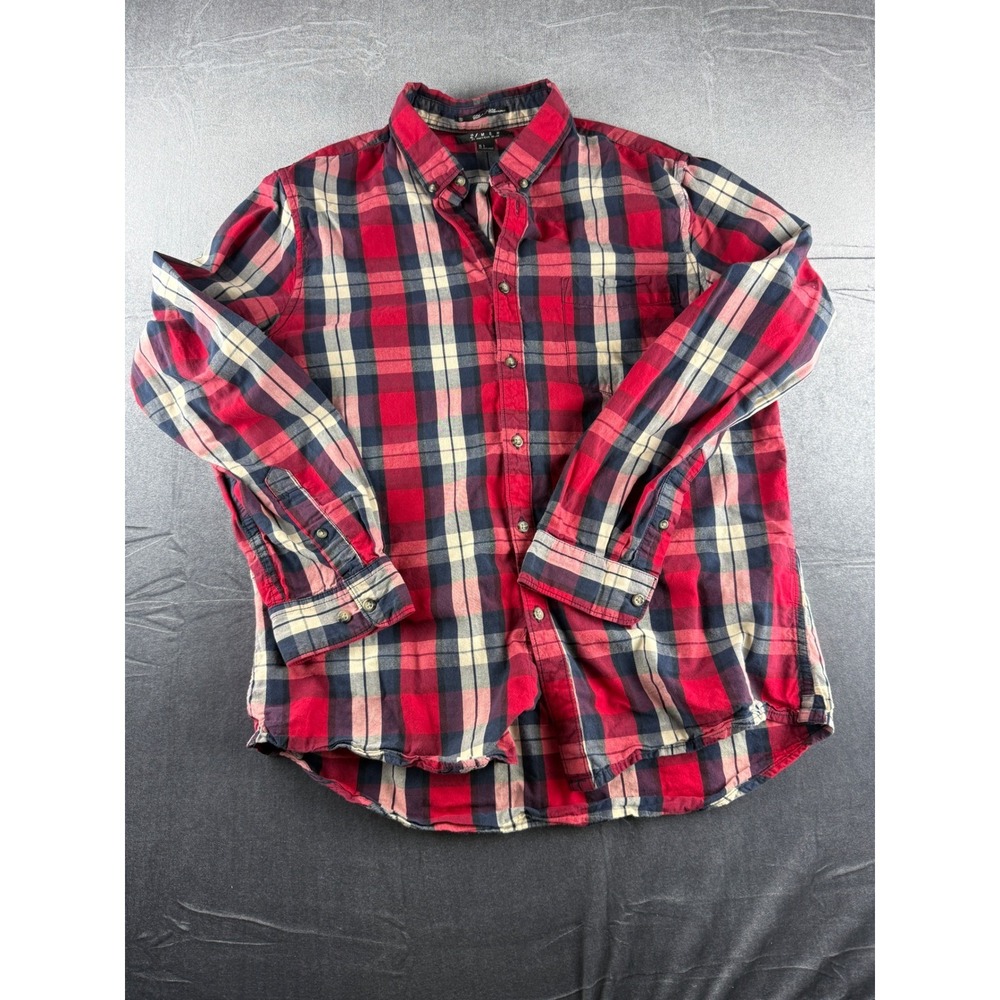 21 Men Forever 21 Red Plaid Flannel Button Down Shirt Mens Large Long Sleeve